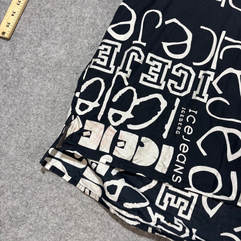 Iceberg Ice Jeans Men XXXL Black White Logo Print Short Sleeve Button Down Shirt - Picture 2 of 8